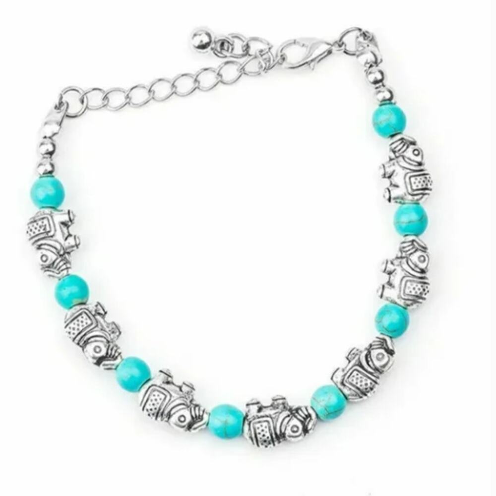 Lucky Elephant Bracelet Turquoise Boho New